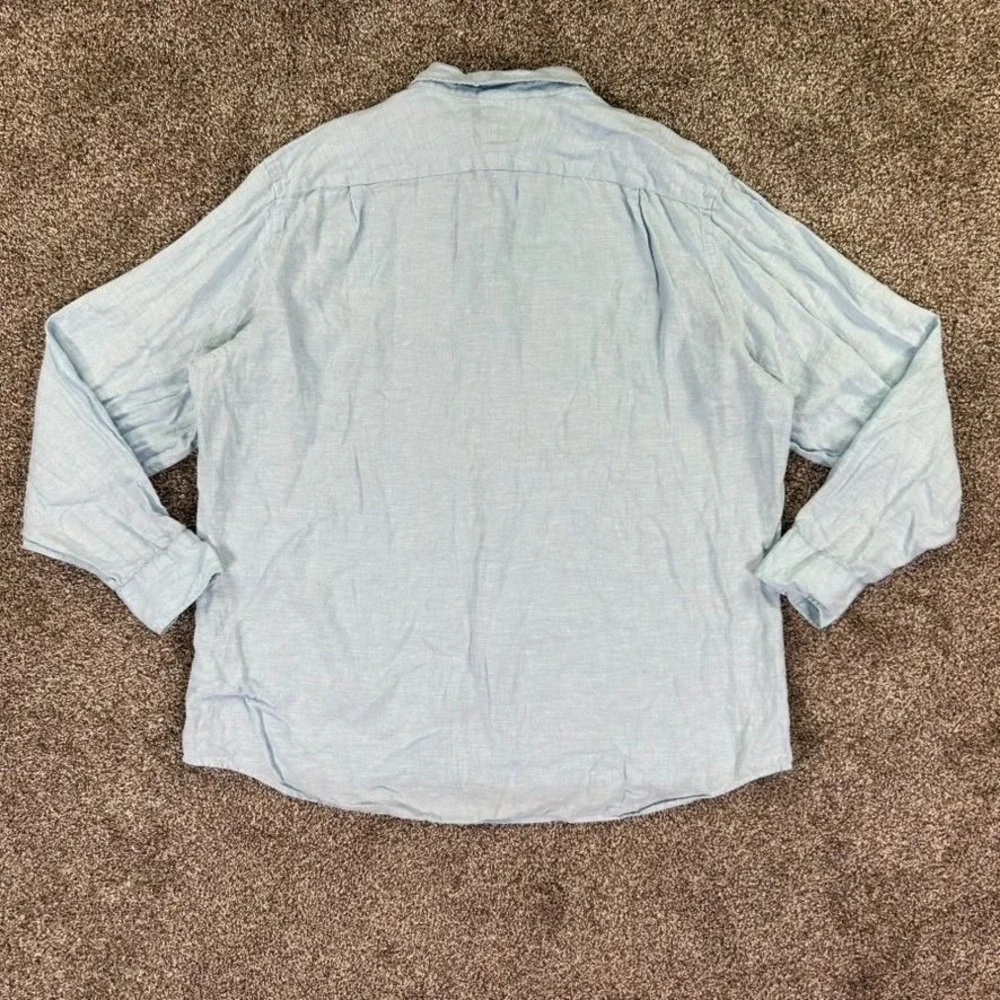 Charles Tyrwhitt‎ Classic Button Up Light Blue Linen Shirt Men XXL Long Sleeve